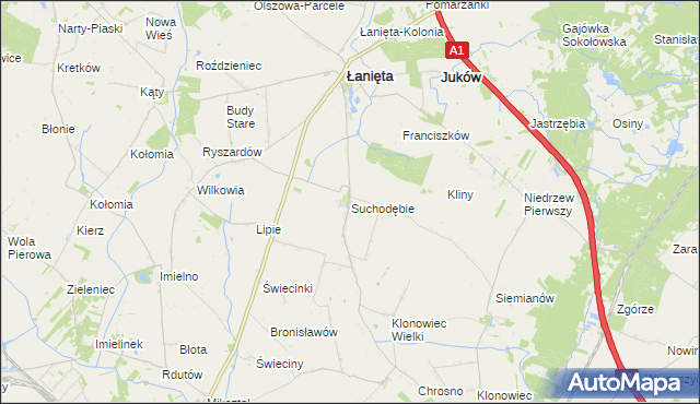 mapa Suchodębie gmina Łanięta, Suchodębie gmina Łanięta na mapie Targeo