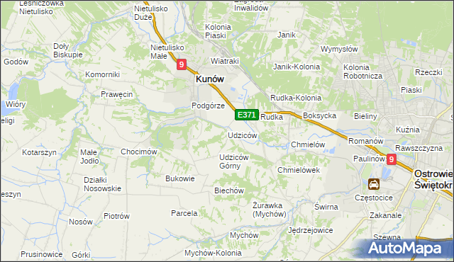 mapa Udziców, Udziców na mapie Targeo