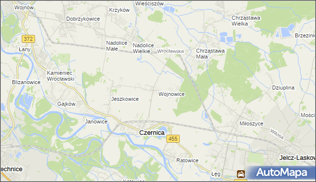 mapa Wojnowice gmina Czernica, Wojnowice gmina Czernica na mapie Targeo