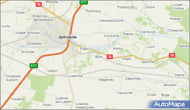 mapa Borki gmina Jędrzejów, Borki gmina Jędrzejów na mapie Targeo