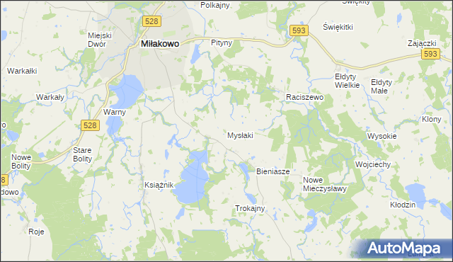 mapa Mysłaki, Mysłaki na mapie Targeo