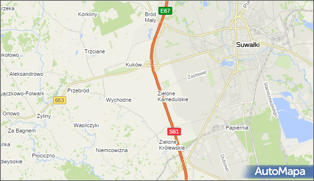 mapa Zielone Kamedulskie, Zielone Kamedulskie na mapie Targeo