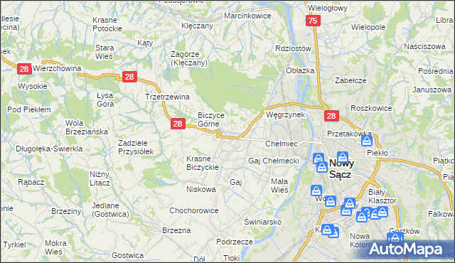 mapa Biczyce Dolne, Biczyce Dolne na mapie Targeo