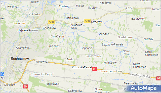 mapa Bogdaniec gmina Sochaczew, Bogdaniec gmina Sochaczew na mapie Targeo