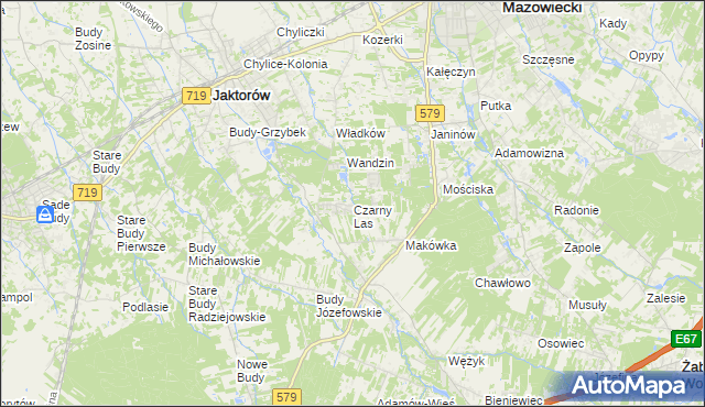 mapa Czarny Las gmina Grodzisk Mazowiecki, Czarny Las gmina Grodzisk Mazowiecki na mapie Targeo