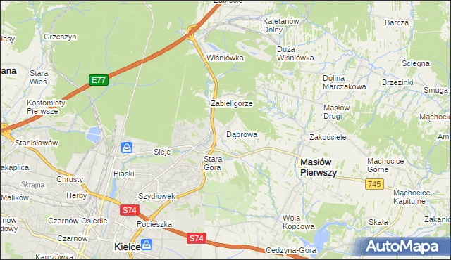 mapa Dąbrowa gmina Masłów, Dąbrowa gmina Masłów na mapie Targeo