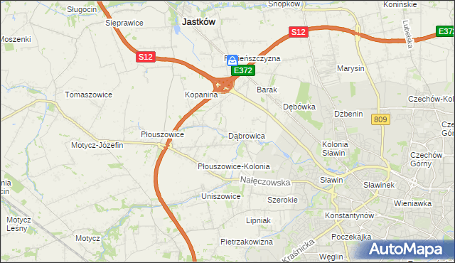 mapa Dąbrowica gmina Jastków, Dąbrowica gmina Jastków na mapie Targeo