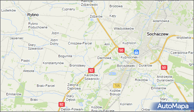 mapa Dachowa gmina Sochaczew, Dachowa gmina Sochaczew na mapie Targeo