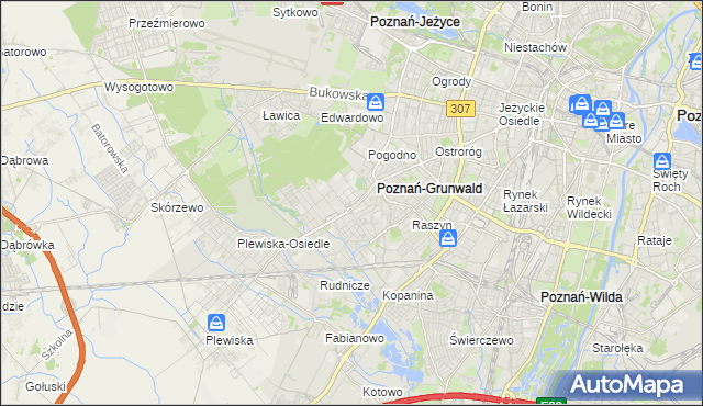 mapa Grunwald gmina Poznań, Grunwald gmina Poznań na mapie Targeo