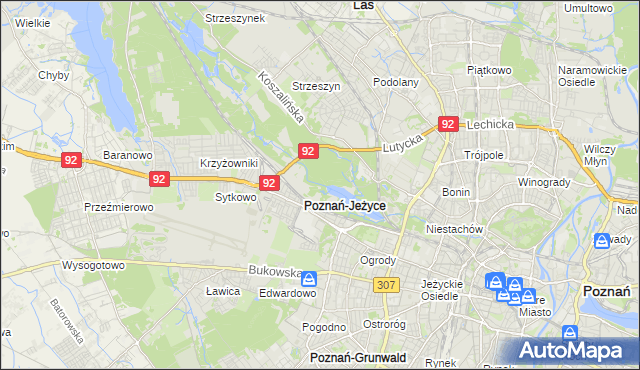 mapa Jeżyce gmina Poznań, Jeżyce gmina Poznań na mapie Targeo