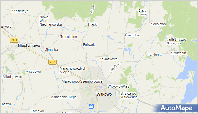 mapa Kołaczkowo gmina Witkowo, Kołaczkowo gmina Witkowo na mapie Targeo