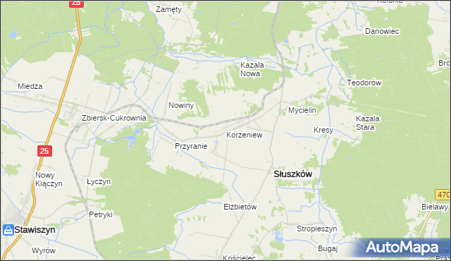 mapa Korzeniew, Korzeniew na mapie Targeo