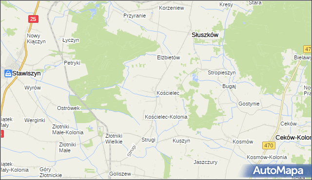 mapa Kościelec gmina Mycielin, Kościelec gmina Mycielin na mapie Targeo