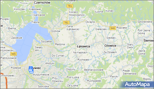 mapa Łękawica powiat żywiecki, Łękawica powiat żywiecki na mapie Targeo