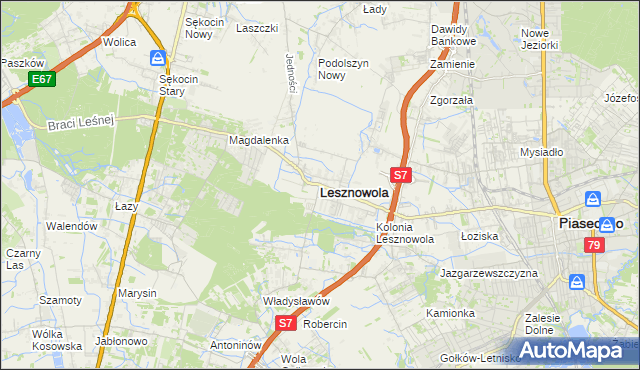 mapa Lesznowola powiat piaseczyński, Lesznowola powiat piaseczyński na mapie Targeo