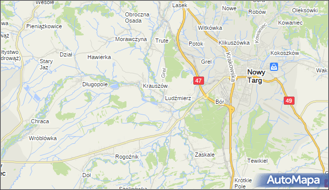 mapa Ludźmierz, Ludźmierz na mapie Targeo