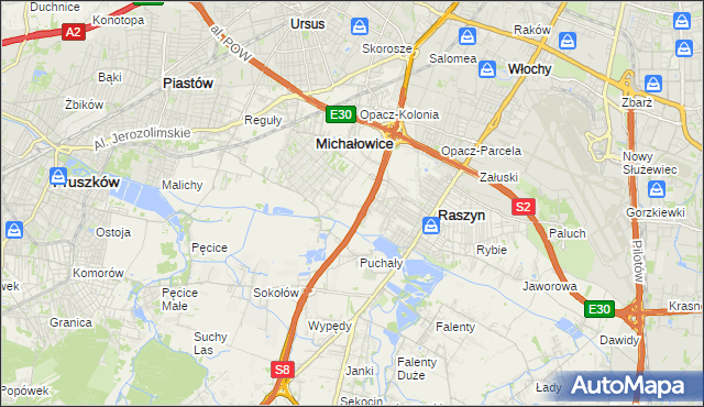 mapa Michałowice-Wieś, Michałowice-Wieś na mapie Targeo