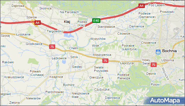 mapa Moszczenica gmina Bochnia, Moszczenica gmina Bochnia na mapie Targeo