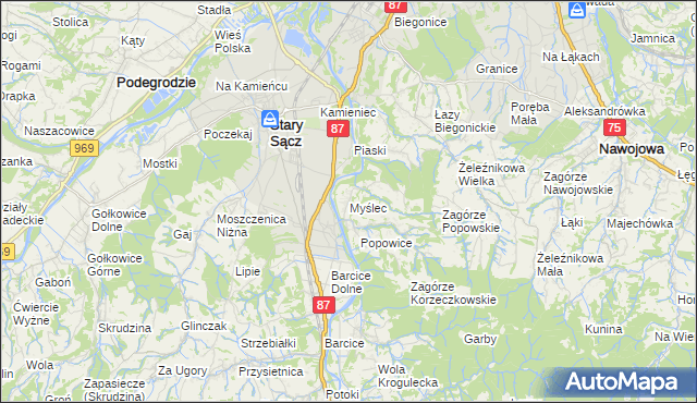 mapa Myślec, Myślec na mapie Targeo