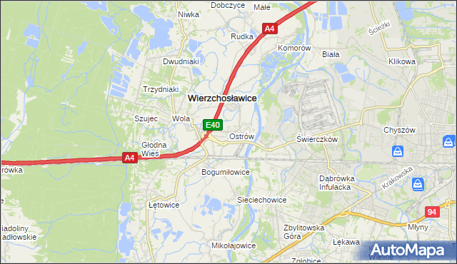 mapa Ostrów gmina Wierzchosławice, Ostrów gmina Wierzchosławice na mapie Targeo