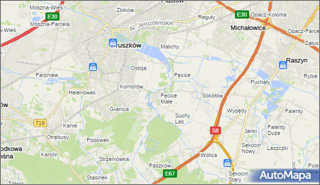 mapa Pęcice Małe, Pęcice Małe na mapie Targeo