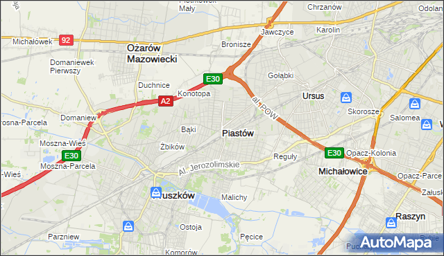 mapa Piastów powiat pruszkowski, Piastów powiat pruszkowski na mapie Targeo