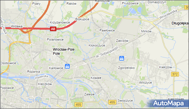 mapa Psie Pole gmina Wrocław, Psie Pole gmina Wrocław na mapie Targeo