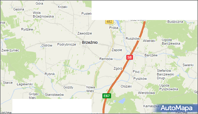 mapa Rembów gmina Brzeźnio, Rembów gmina Brzeźnio na mapie Targeo