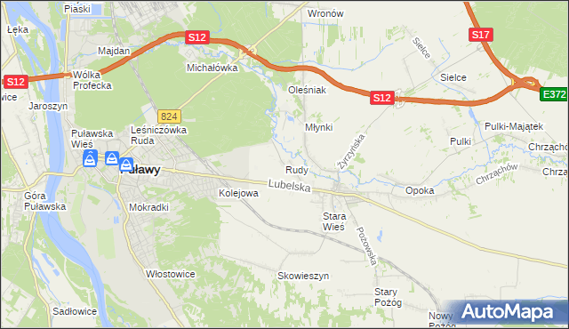 mapa Rudy gmina Końskowola, Rudy gmina Końskowola na mapie Targeo