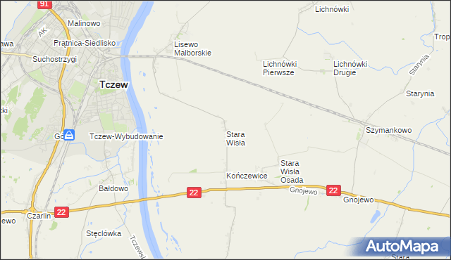 mapa Stara Wisła, Stara Wisła na mapie Targeo