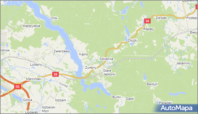 mapa Szklarnia gmina Ostróda, Szklarnia gmina Ostróda na mapie Targeo