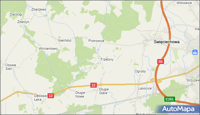 mapa Trzebiny gmina Święciechowa, Trzebiny gmina Święciechowa na mapie Targeo