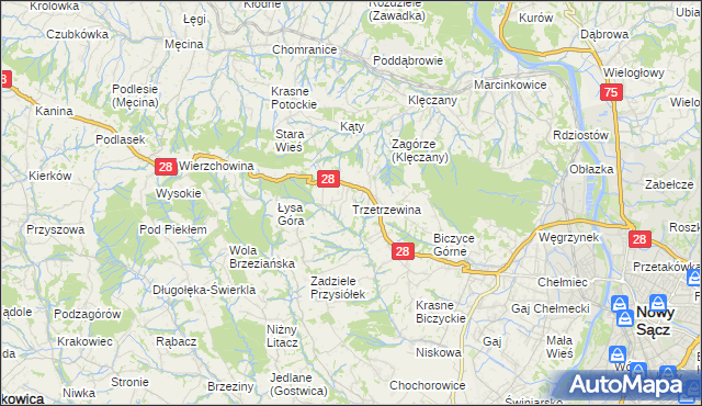 mapa Trzetrzewina, Trzetrzewina na mapie Targeo