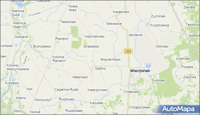 mapa Wojciechowo gmina Wierzbinek, Wojciechowo gmina Wierzbinek na mapie Targeo