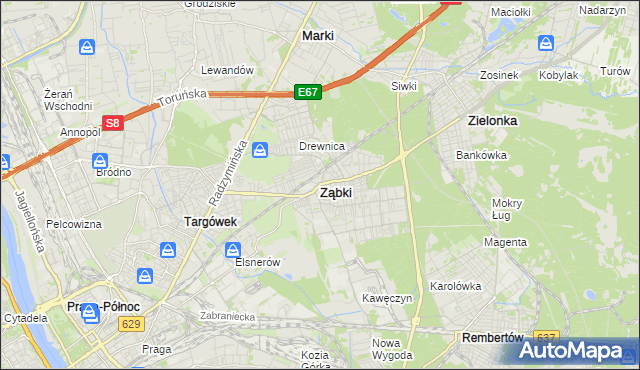 mapa Ząbki powiat wołomiński, Ząbki powiat wołomiński na mapie Targeo