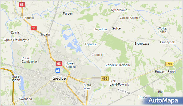 mapa Żabokliki gmina Siedlce, Żabokliki gmina Siedlce na mapie Targeo