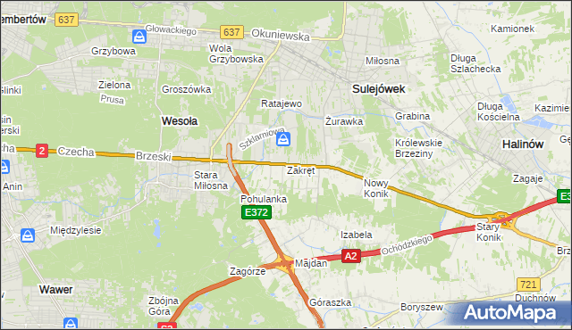 mapa Zakręt gmina Wiązowna, Zakręt gmina Wiązowna na mapie Targeo