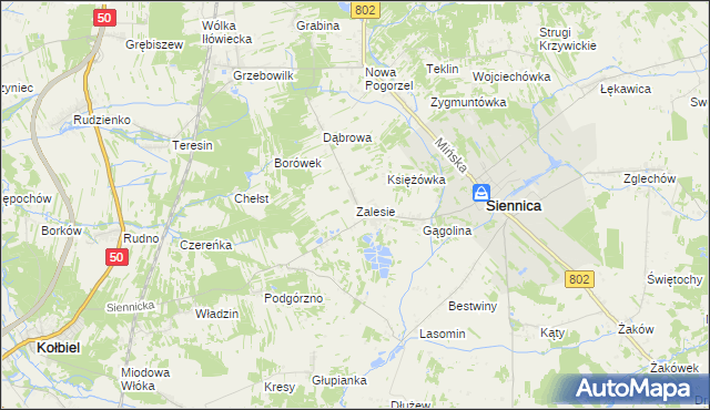 mapa Zalesie gmina Siennica, Zalesie gmina Siennica na mapie Targeo