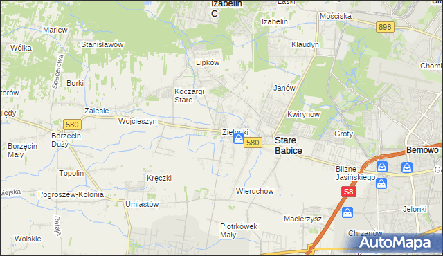 mapa Zielonki gmina Stare Babice, Zielonki gmina Stare Babice na mapie Targeo