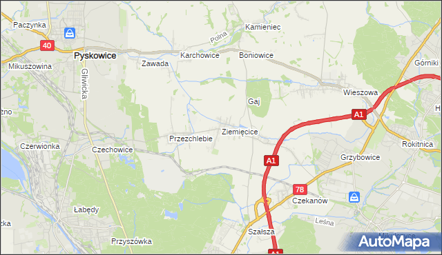 mapa Ziemięcice, Ziemięcice na mapie Targeo