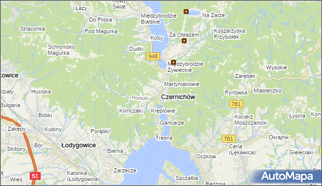 mapa Czernichów powiat żywiecki, Czernichów powiat żywiecki na mapie Targeo