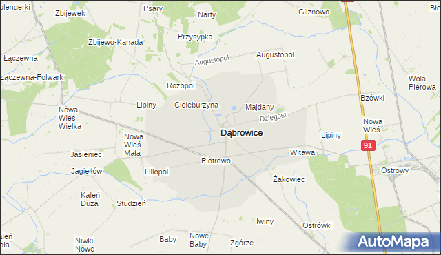 mapa Dąbrowice powiat kutnowski, Dąbrowice powiat kutnowski na mapie Targeo