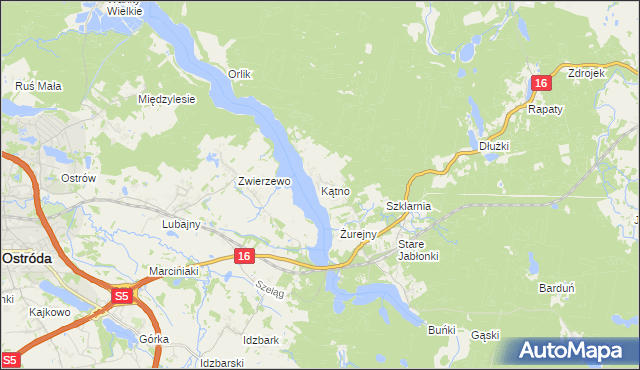 mapa Kątno gmina Ostróda, Kątno gmina Ostróda na mapie Targeo