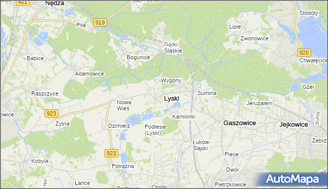 mapa Lyski powiat rybnicki, Lyski powiat rybnicki na mapie Targeo