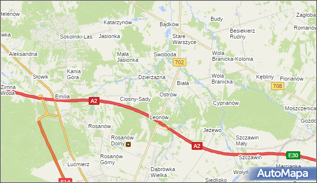 mapa Ostrów gmina Zgierz, Ostrów gmina Zgierz na mapie Targeo