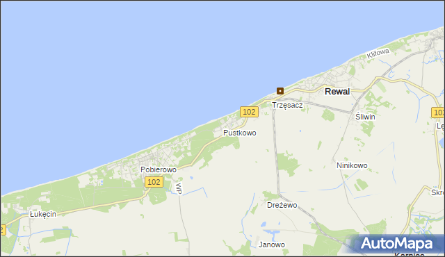 mapa Pustkowo gmina Rewal, Pustkowo gmina Rewal na mapie Targeo