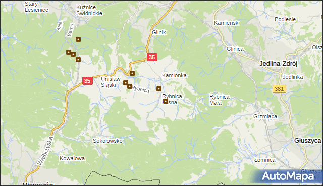 mapa Rybnica Leśna, Rybnica Leśna na mapie Targeo