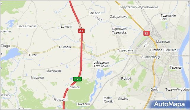 mapa Stanisławie gmina Tczew, Stanisławie gmina Tczew na mapie Targeo