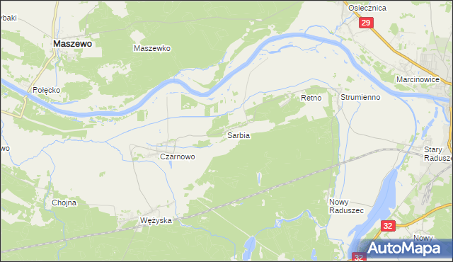 mapa Sarbia gmina Krosno Odrzańskie, Sarbia gmina Krosno Odrzańskie na mapie Targeo