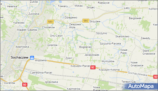 mapa Bogdaniec gmina Sochaczew, Bogdaniec gmina Sochaczew na mapie Targeo